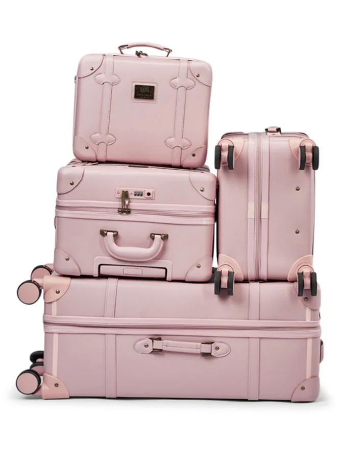 ليمرا طقم حقائب سفر ليمرا 4 قطع من الجلد الصناعي الفاخر شنط سفر بعجلات دوارة وقفل أمان مقاسات 28/24/20/13 بوصة لون وردي